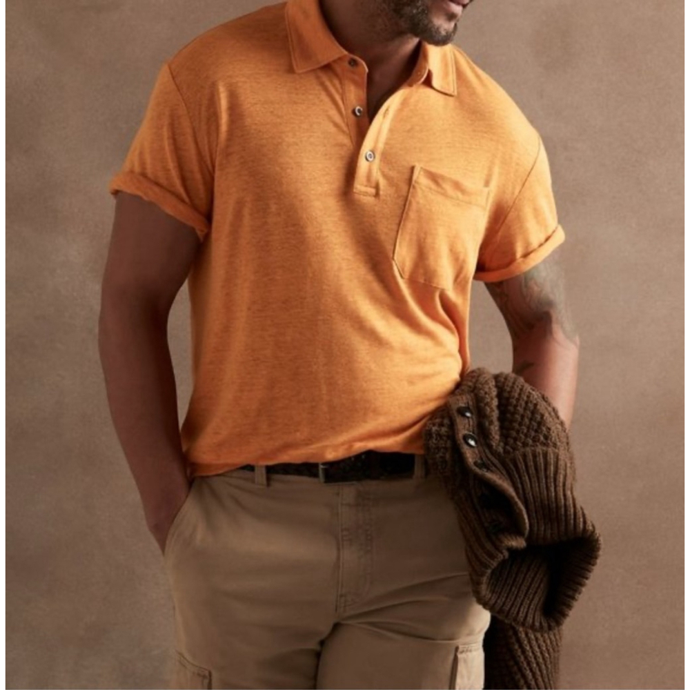 Banana Republic tangerine relaxed linen polo shirt size M